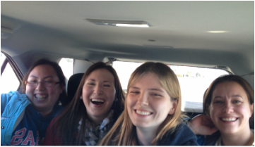 Crammed in a car